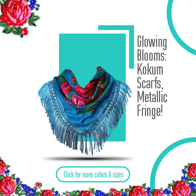 Fringed Metallic Kokum Floral Scarf