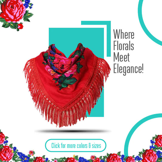 Fringed Non-Metallic Kokum Floral Scarf