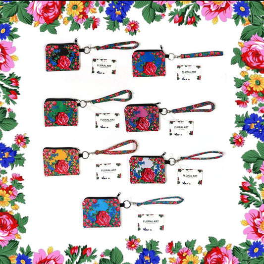 Floral Art Coin Bag with Wristlet