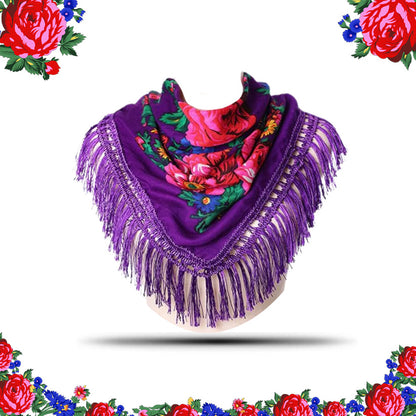 Fringed Metallic Kokum Floral Scarf