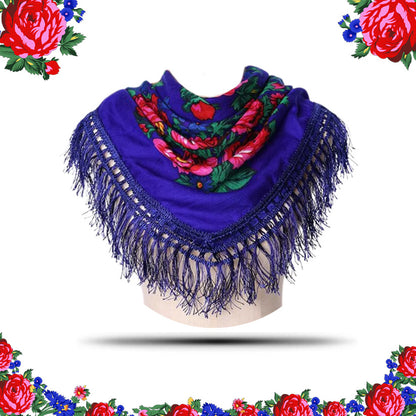 Fringed Metallic Kokum Floral Scarf