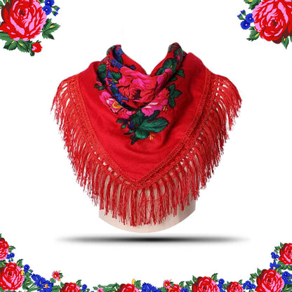 Fringed Metallic Kokum Floral Scarf