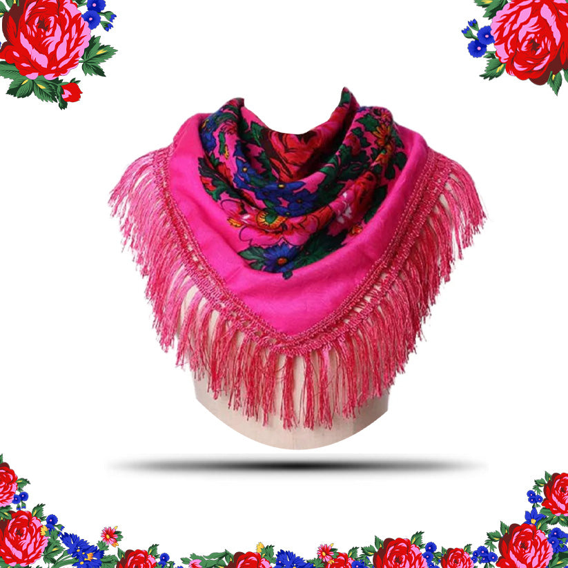 Fringed Metallic Kokum Floral Scarf