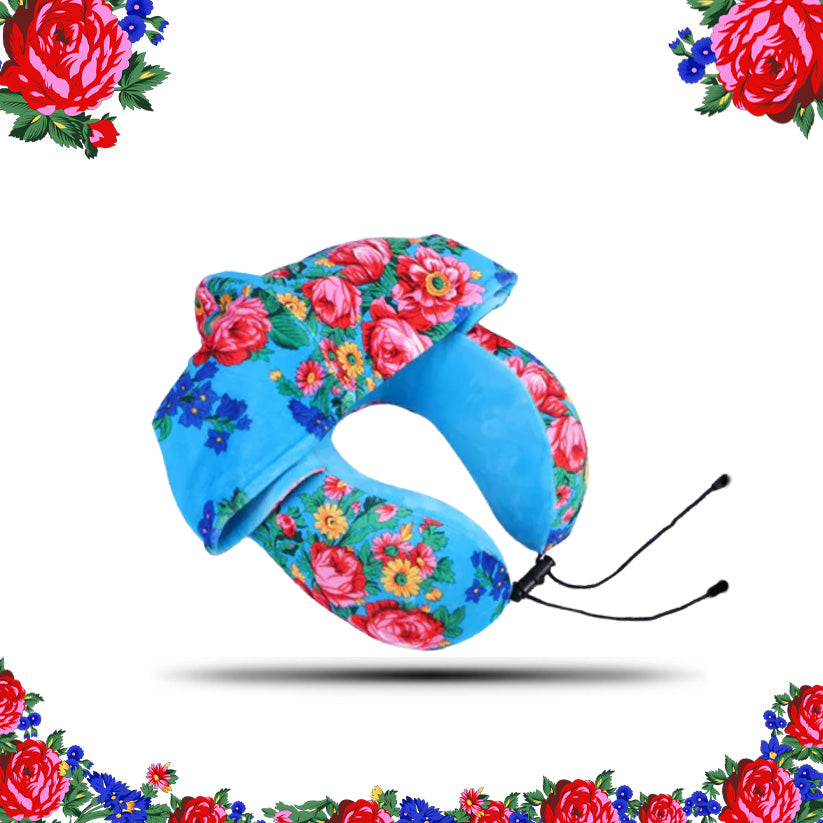 Kokum Floral Art Travel Pillow with Hood