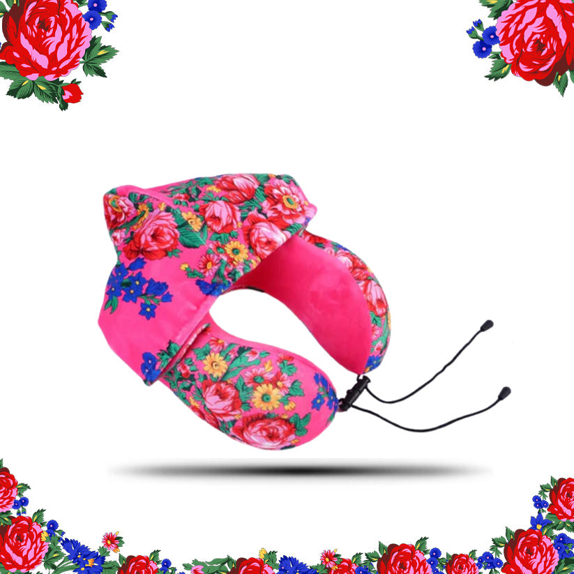 Kokum Floral Art Travel Pillow with Hood