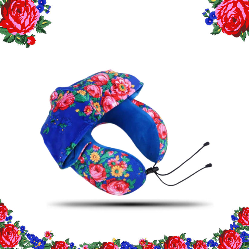 Kokum Floral Art Travel Pillow with Hood