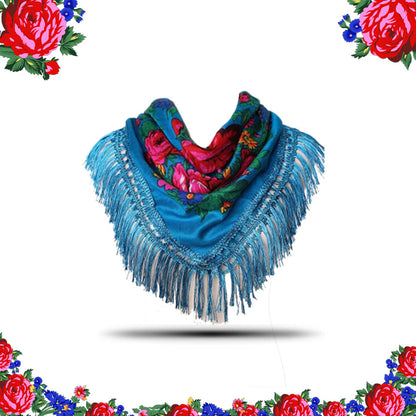 Fringed Metallic Kokum Floral Scarf