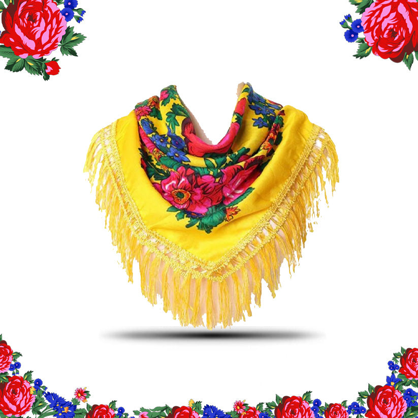 Fringed Metallic Kokum Floral Scarf