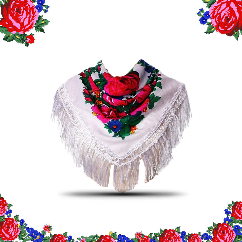 Fringed Metallic Kokum Floral Scarf