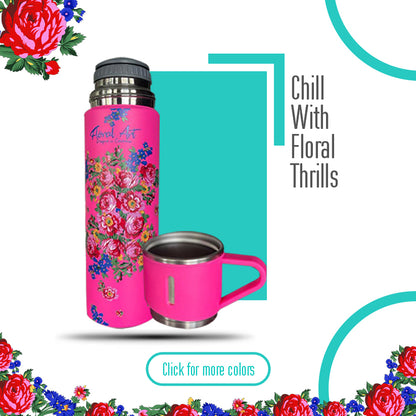 17 Oz Kokum Floral Vacuum Flask with Carry Handle