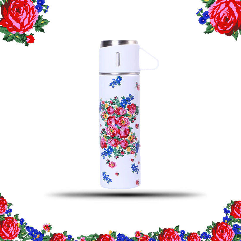 17 Oz Kokum Floral Vacuum Flask with Carry Handle